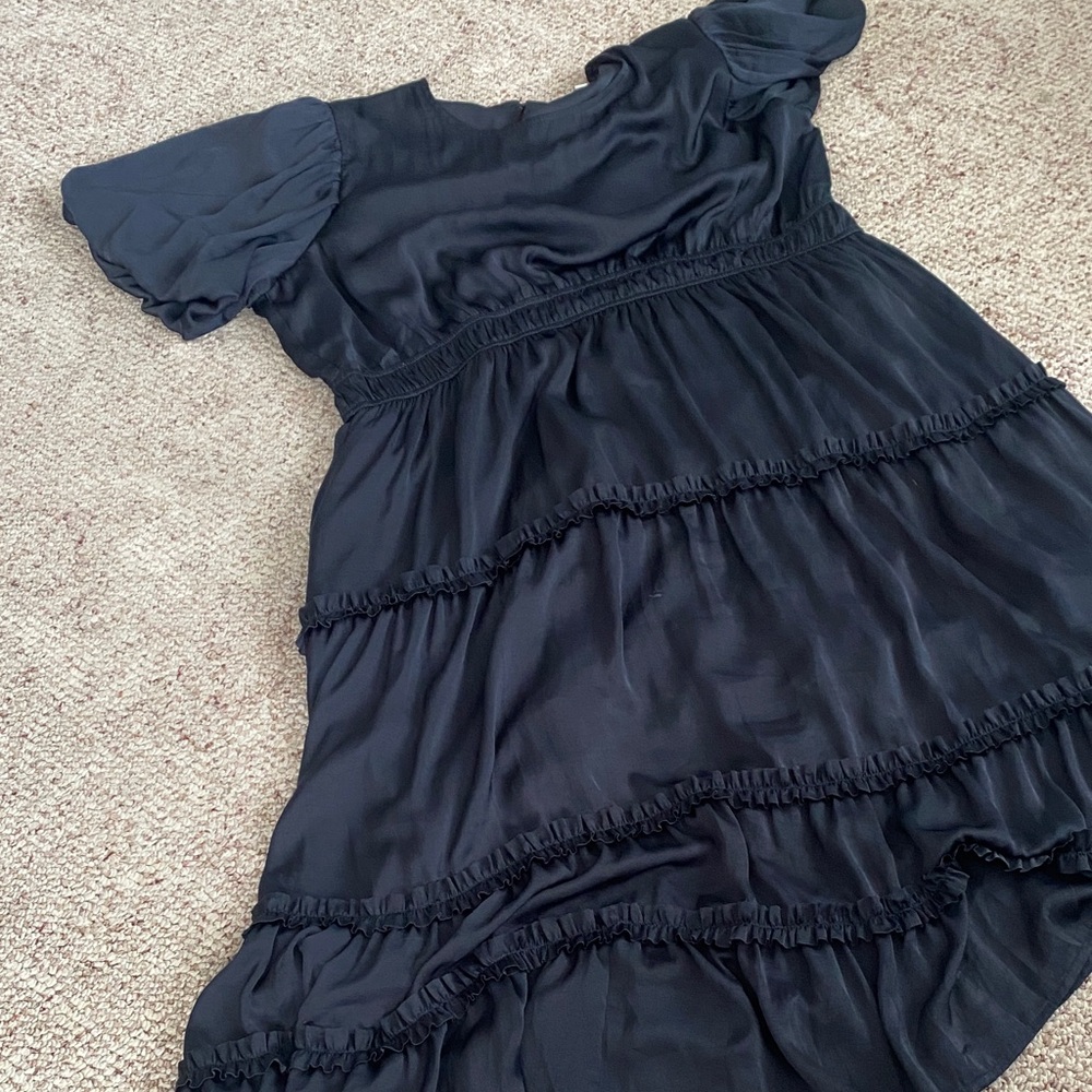 Celadon Teired Navy Silk Formal Dress